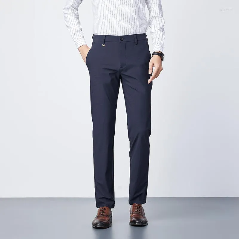 Pantaloni da uomo Tuta traspirante in seta di ghiaccio Estate Sottile vestibilità attillata Skinny Alta elasticità Abbigliamento formale da lavoro casual