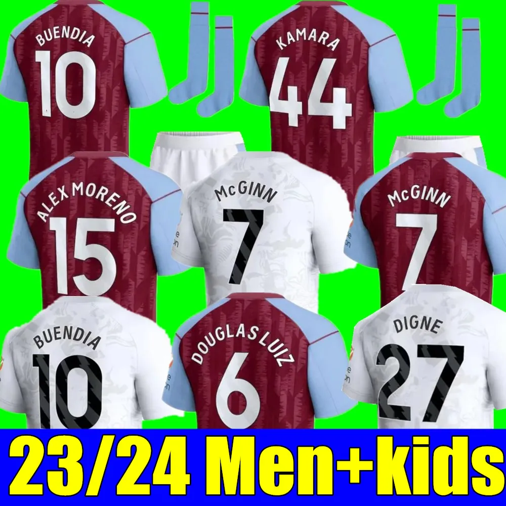 New Kamara 23 24 Home Away Aston Villaes Soccer Jerseys 2023 2024 Watkins Buendia McGinn El Ghazi Douglas Luiz Mings Konsa Cash Kid Kit Kit Football Shirts