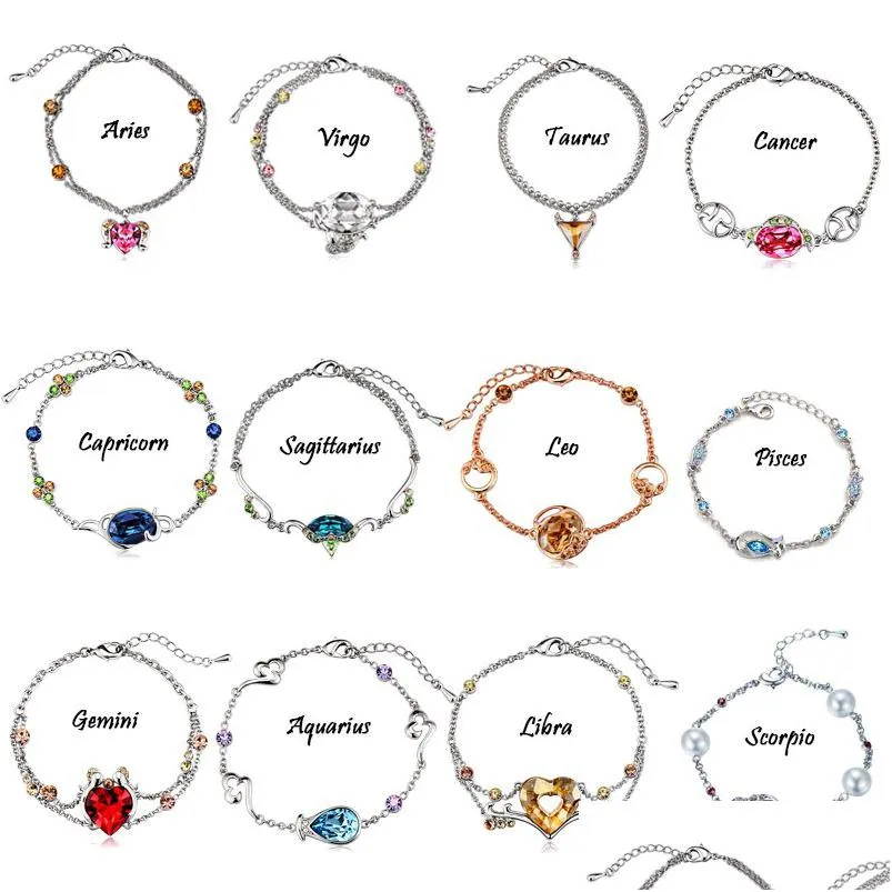 Manschett 12 Constellations Crystal Charm Armband Nya retro armband Bangles för kvinnor Europeiska modesmycken Drop Delivery DHE9V