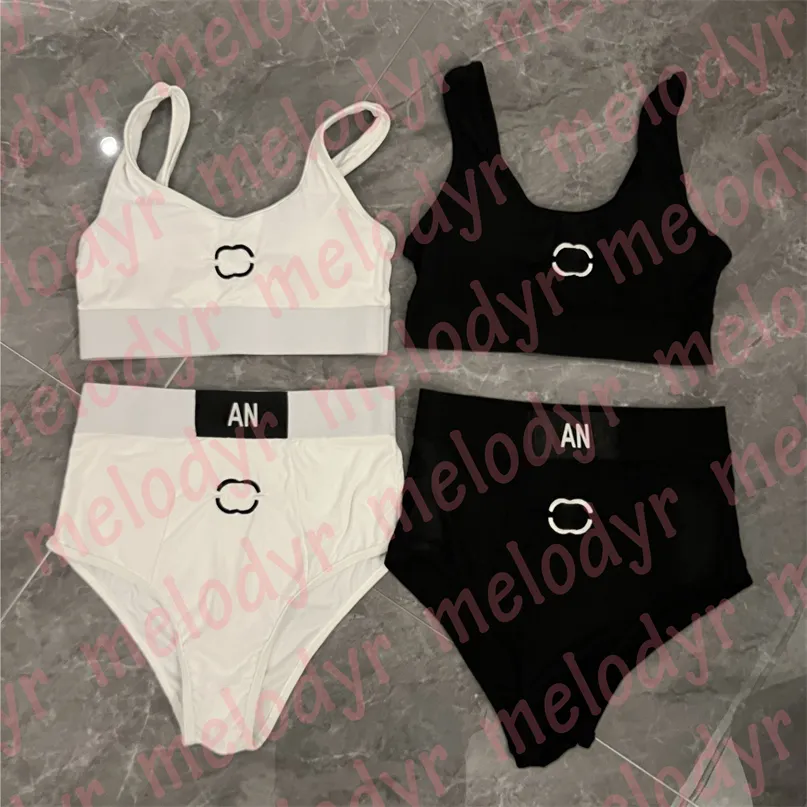 Zomer Bikini Set Hoge Taille Badmode Letter Print Womens Gebreide Sportkleding Sexy Yoga Outfit Elastische Trainingspakken