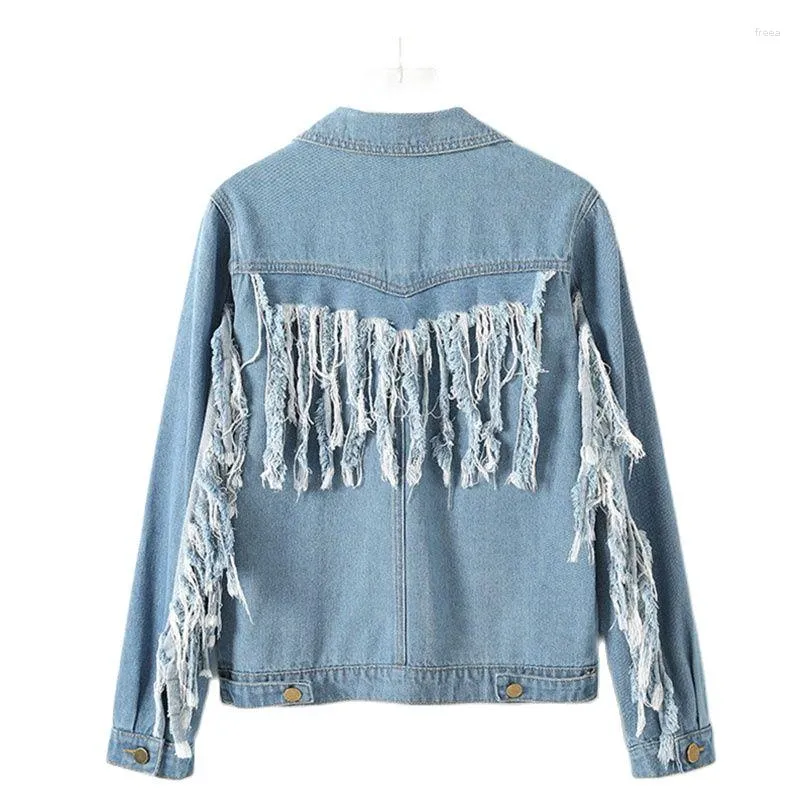 Women's Jackets 2023 Fashion Ddenim Jacket Women Short Coat Spring Autumn Back Tassels Casual Tops Lady Retro Loose Washed Do-old Jean