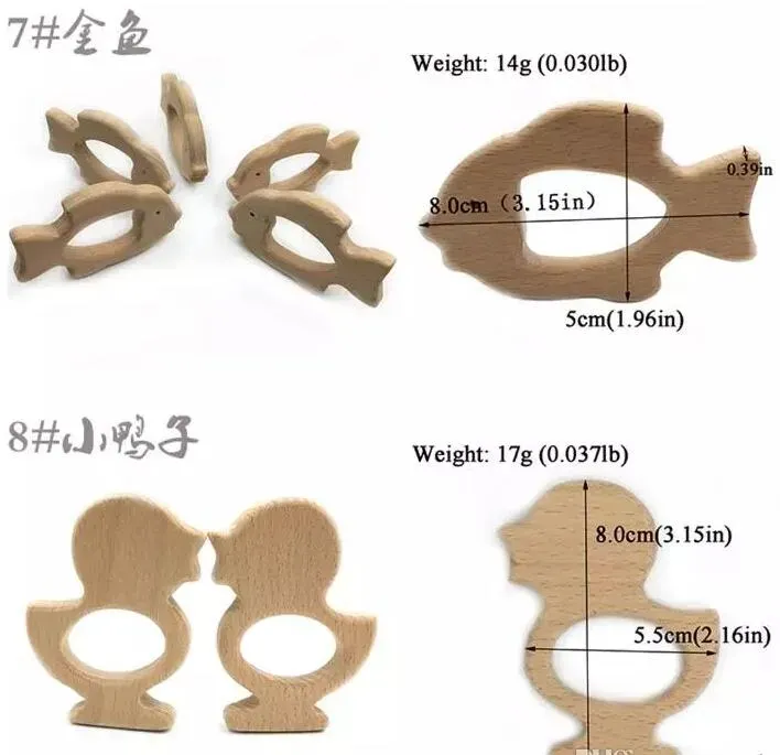 58 Designs Wooden Teethers Nature Baby Teething Toy Organic Eco-friendly Wood Teething Holder Nursing Baby Teether