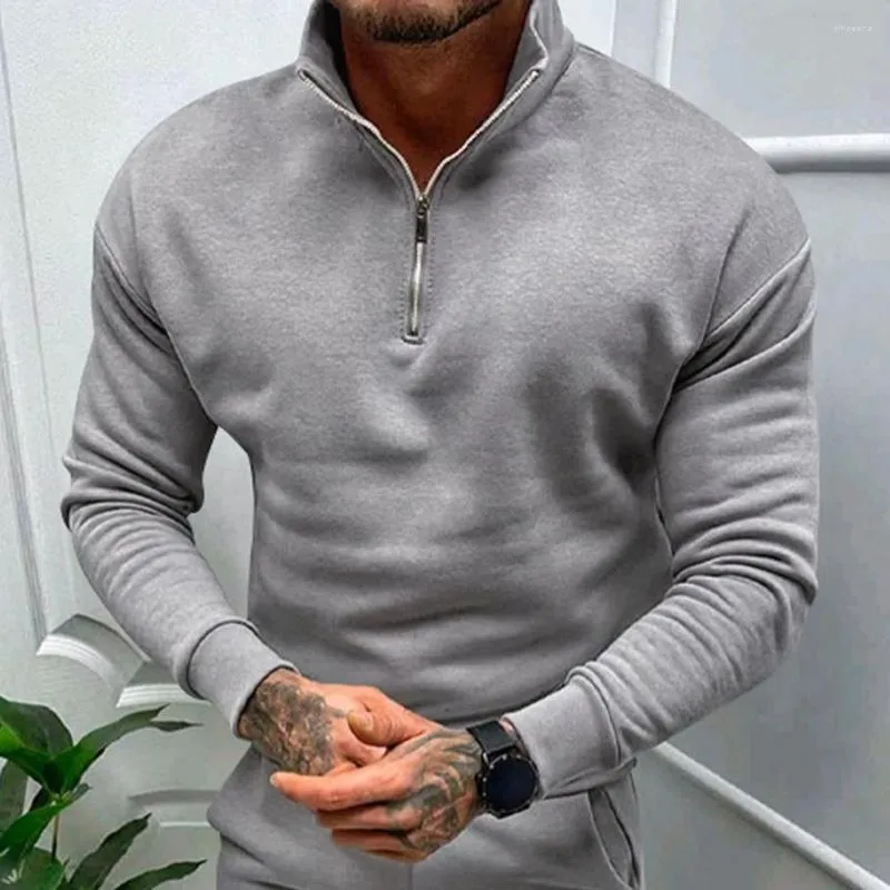 Felpe con cappuccio da uomo Felpa da uomo con cerniera Maglione con scollo semiaperto Elegante pullover invernale Colletto alla coreana caldo Vestibilità aderente Morbido elastico per il massimo comfort