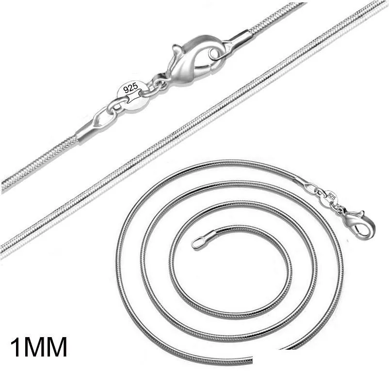 Ketten 1 mm 925 Sterling Silber Glatte Schlangen-Halskette für Damenmodeschmuck in BK 16 18 20 22 24 Zoll Drop Delivery Halsketten Dhhlx