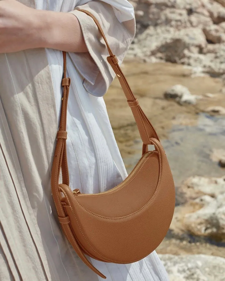 Sac à bandoulière demi-lune de styliste en cuir de vache pur, Style numérique, Dumplings, à la mode et classique, sac pour femmes, qualité supérieure avec