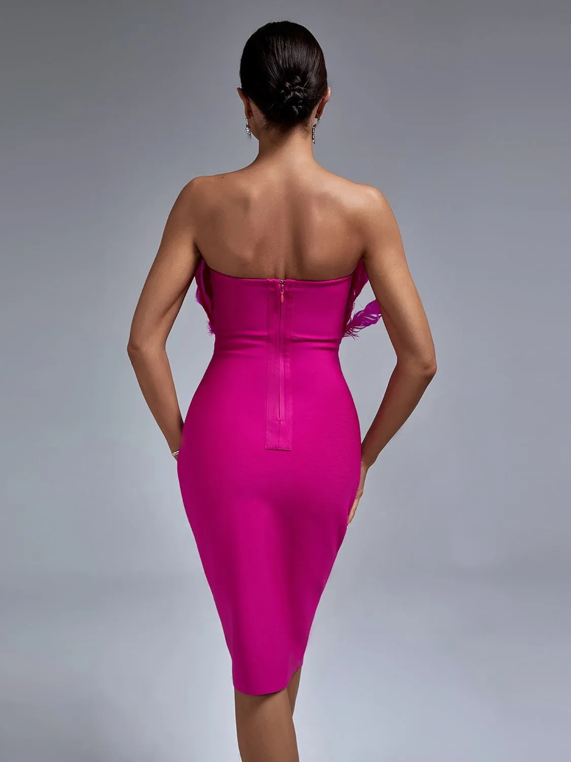 Fuchsia Pink Feather Embellished Strapless Bodycon... From Qiyue01, $23.19  | DHgate.Com
