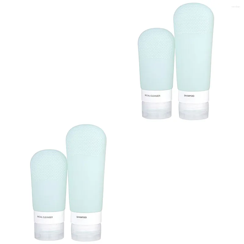 Storage Bottles 4 PCS Silicone Suction Cup Brush Head Lotion Bottle Portable Refillable Olive Green