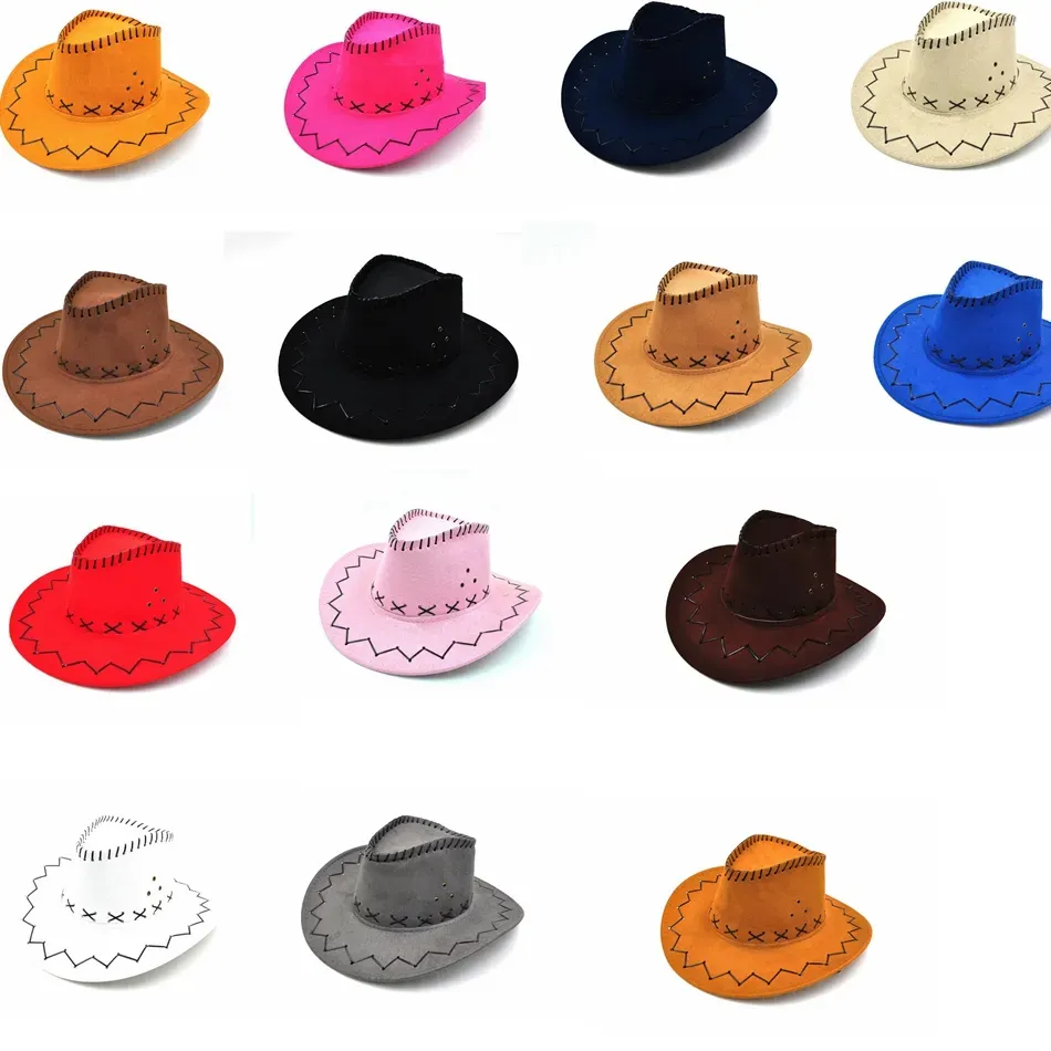 14 Farben Western Cowboy Hüte Männer Frauen Kinder Krempe Kappen Retro Sonnenblende Ritter Hut Cowgirl Krempe Party Hüte