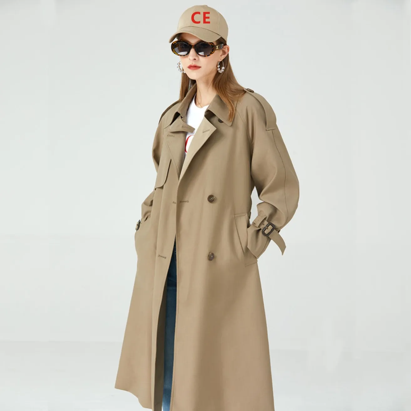 Loose Casual Large Size Hat Detachable Denim Trench Coat Loose Casual Large Size Hat Detachable Denim Trench Coat