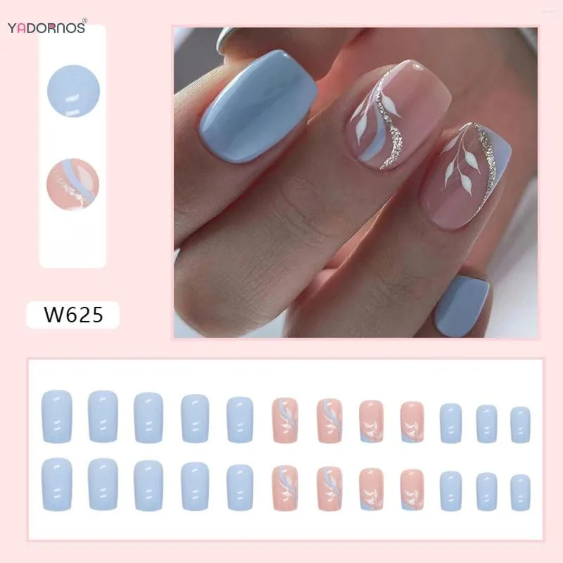 Amazon.com: Short Square Fake Nails Flower Press on Nails Pink Blue Acrylic  Nails with Floral Designs Glue on Nails Summer Cute Stick on Nails Full  Cover Artificial Nails for Women and Girls