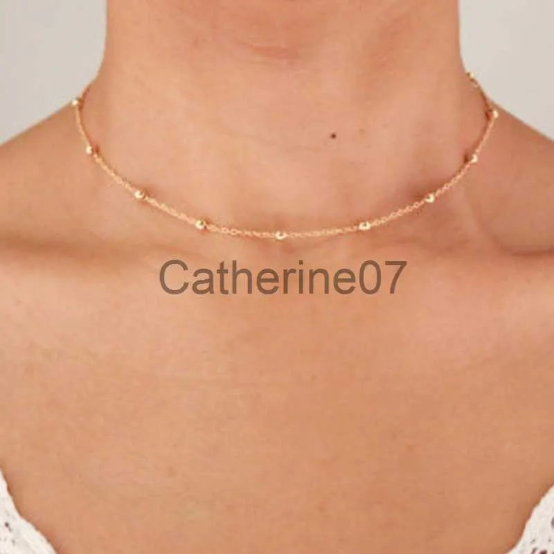 Pendanthalsband Fashion Chain Fashion Short Gold-Plated Small Ball Chain Choker Halsband för kvinnor CLAVICLE Kedja Silverplatta Partihandel J230809