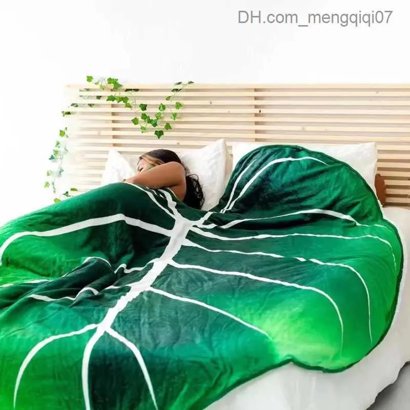 Coperte Swaddling Coperta a foglia grande foglie morbide poliestere foglie lucide coperta da letto comoda coperta da spiaggia divertente regalo di compleanno Manta Z230809