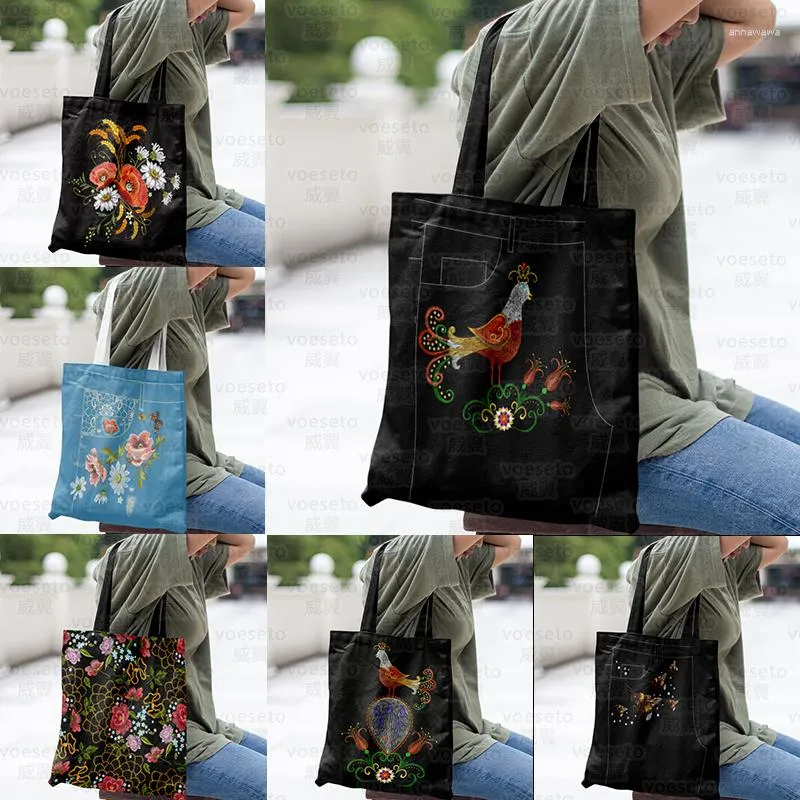 حقائب التسوق جماليات زهرة الرجعية Retro Series Go to for Supermarket Woman Handbags Eco Canvas Recycling