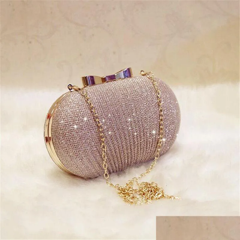 Handbags Purses Golden Evening Clutch Bag Women Bags Shiny Bridal Metal Bow Clutches Chain Shoder Drop Delivery Party Events Accesso Dh2Sp