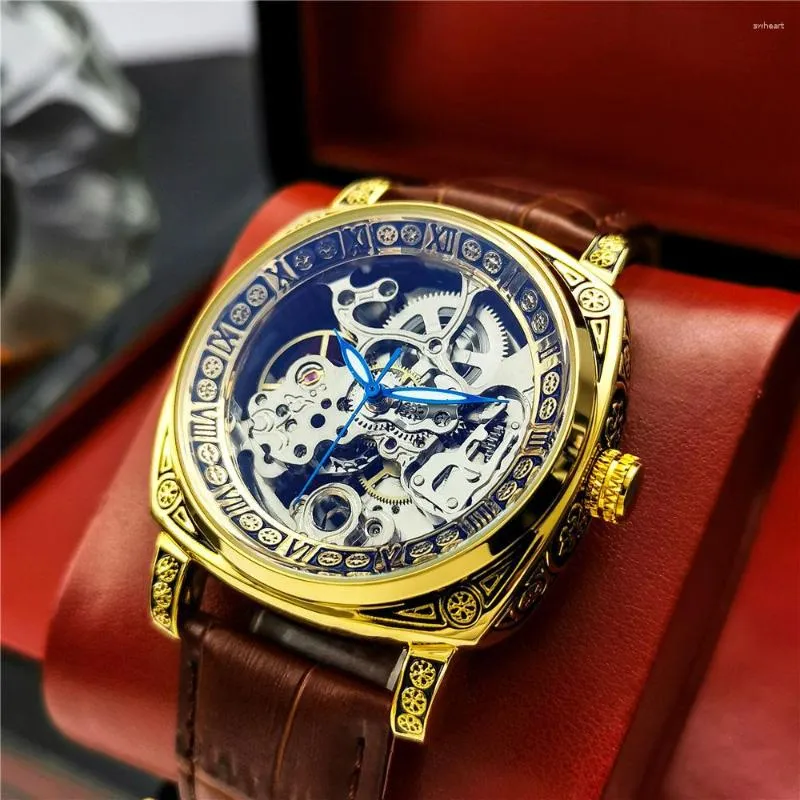 ساعة معصم Aokulasic Automatic Mechanical Watch Men Hollow Leisure Luminous Luminous Retro Clock 2023