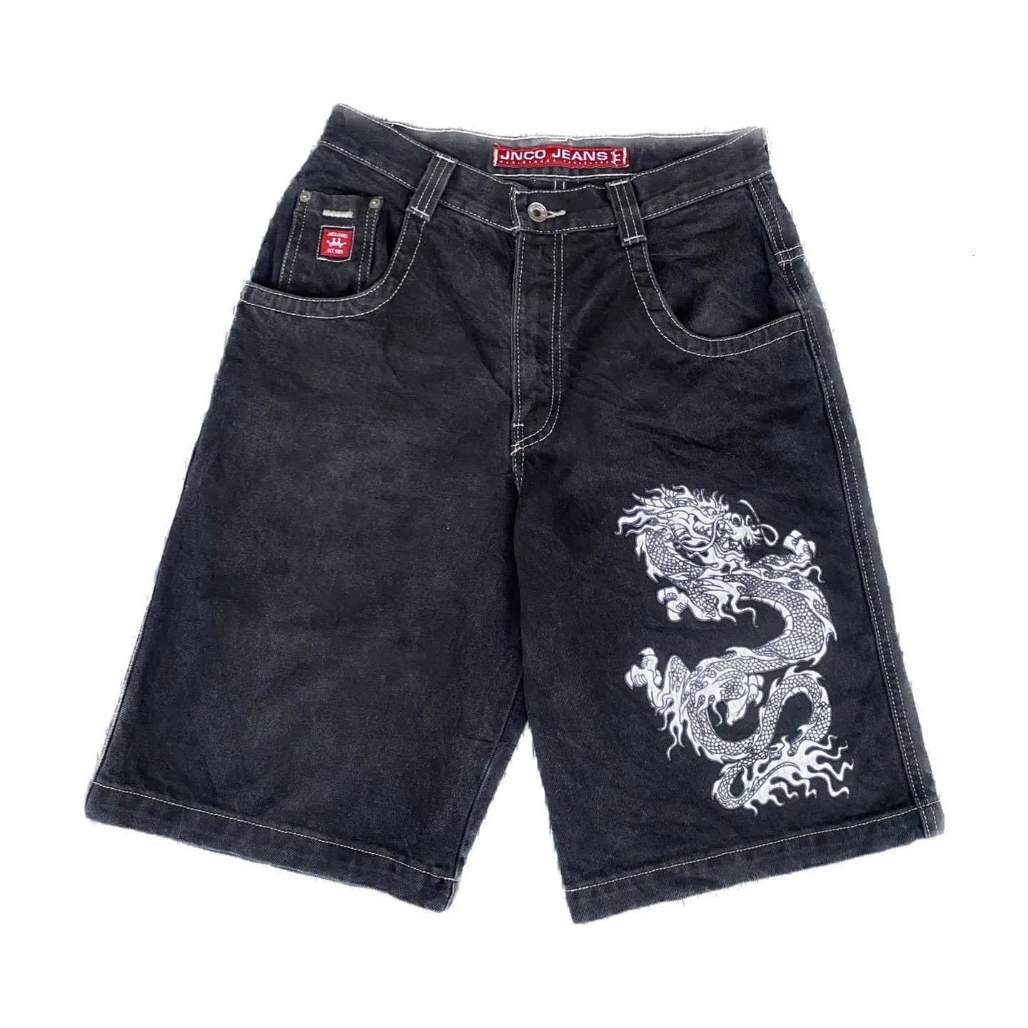 Shorts pour hommes jnco y2k shorts masculins harajuku hip hop chinois dragon graphique imprime baggy denim gym shorts gothiques hommes basket-ball short violet jeans 8876