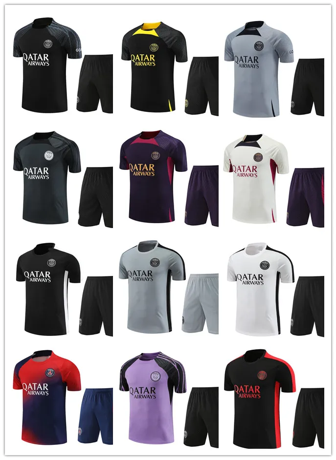 23 24 PSGS Tracksuit 2023 2024 بدلة تدريب على ملابس رياضية بدلة قصيرة الأكمام لكرة القدم Jersey Kit Uniform Chandal Sweatshirt Sweater Sets Men Kids