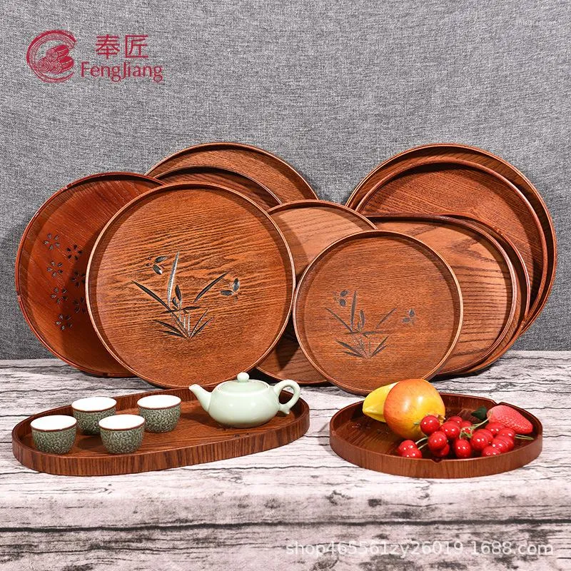 Tea Trays Wooden Pallets Household Tray Japanese Round Red Plate Handmade Dried Fruit