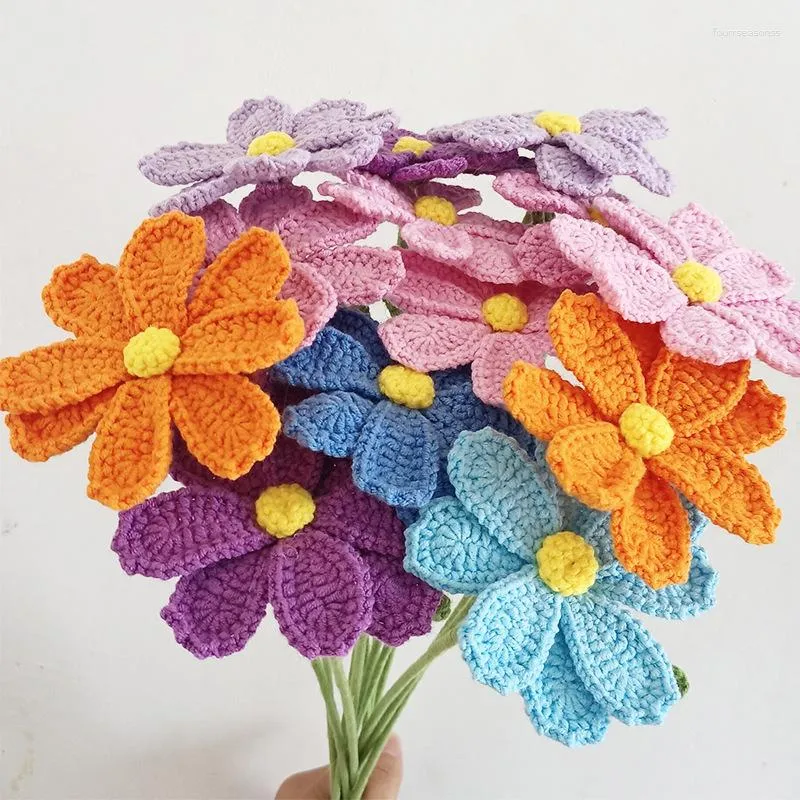 Kwiaty dekoracyjne szydełkowane ręcznie robiona symulacja bawełniana przędza dzianina kwiat szydełkowy fałszywy ślub sztuczny bukiet dekoracja domu