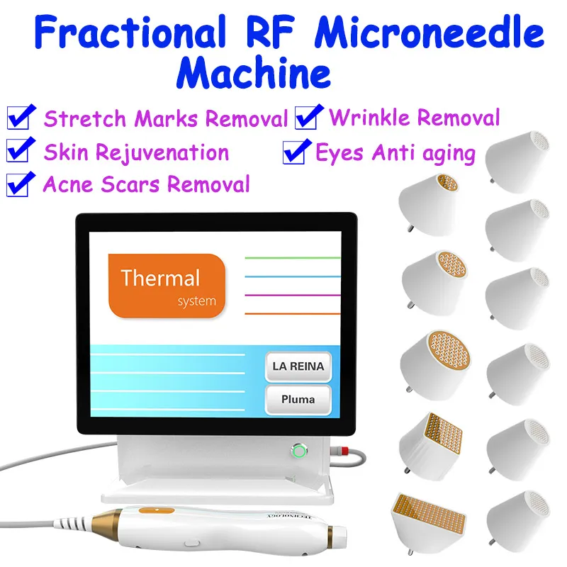 Fractioneel systeem littekenverwijderaar poriën aanscherpen micronedling rf huidverstrimpende gezichtshefmachine 11 wisselbare koppen