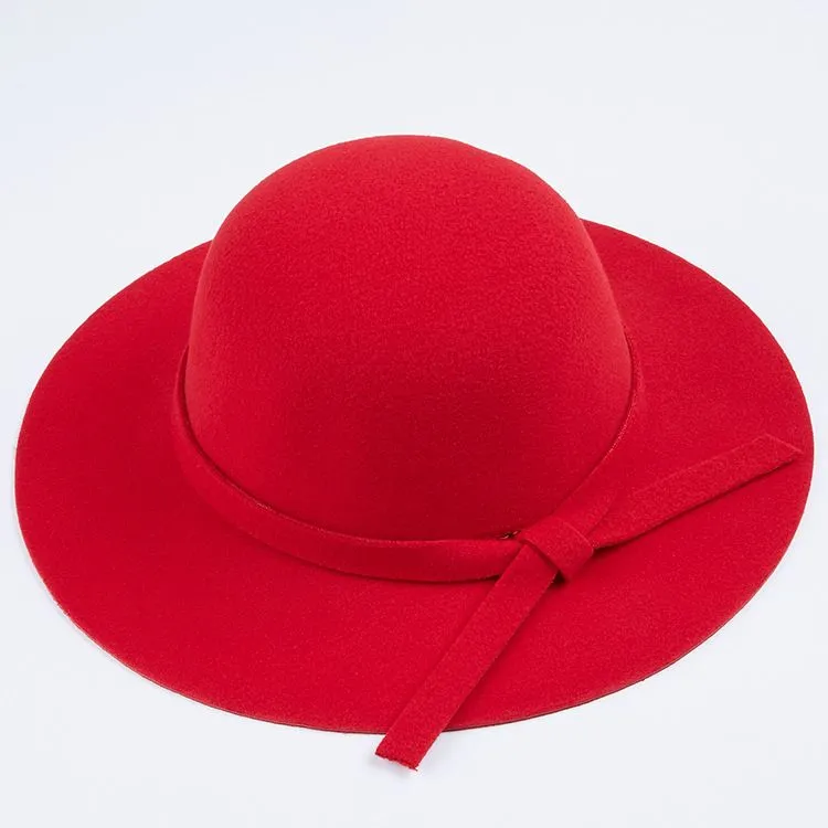 Autumn Winter Warm Kids Boys Girls Vintage Wide Brim Cap Soft Wool Felt Bowknot Bowler Floppy Children Sun Hat Beach by air11