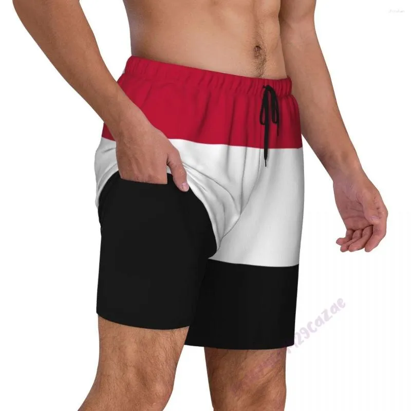 Pantaloncini da uomo Yemen Country Flag 3D Costume da bagno da uomo con fodera a compressione 2 in 1 tasche da bagno ad asciugatura rapida per regalo estivo