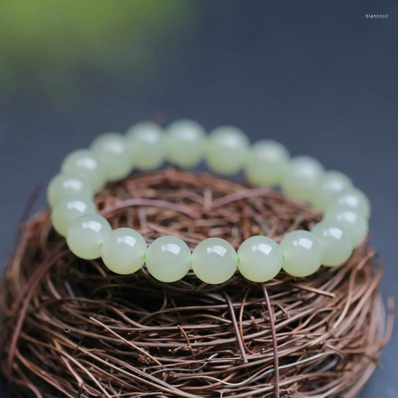 Link Bracelets Natural Hetian Jade Beads Bracelet Solid Beaded Strand Women Female Fine Jewelry Gifts 10MM