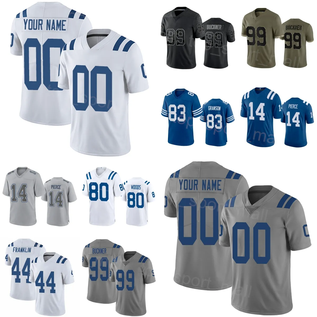 Wholesale Man Woman Youth Football 14 Alec Pierce Jersey 80 Jelani Woods 83 Kylen Granson 35 Deon Jackson 44 ZAIRE FRANKLIN 99 Deforest Buckner Team Blue Color White St