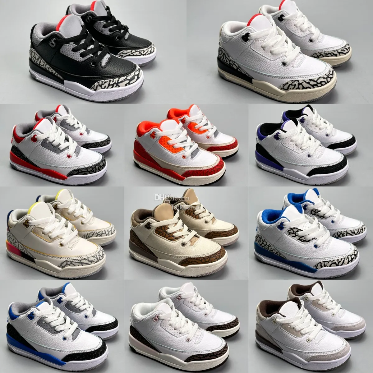 Sneakers pour enfants 3s Chaussures de basket 3 Toddlers Designer Boys Girls Girls Sport Trainers Enfants Baby Runners Knif Youth Shoe Palomino Fire Red Black Cement Mocha Taille 24-35