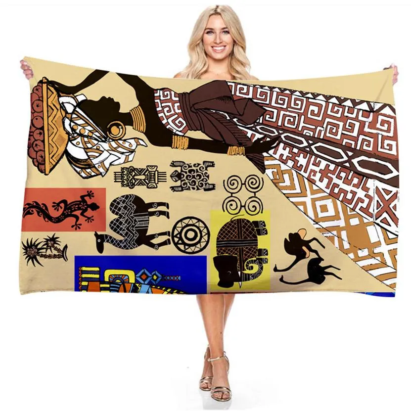 Microfibre Serviette De Plage Polyester Éléments Africains Danse Impression Numérique Serviette De Bain Grand Rectangle Respirant Durable Towels2637