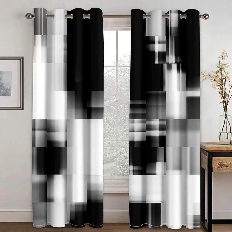 Занавес 100 130 Современные черные белые абстрактные Doodle 2 кусочки тонкие занавески для гостиной спальни