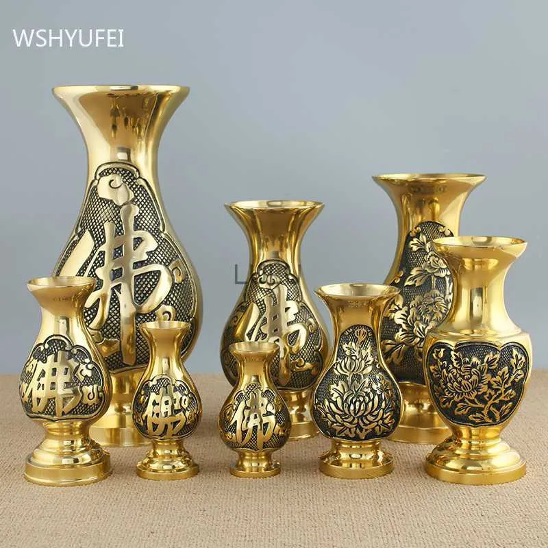 Vases en cuivre antiques Décoration Bouddhisme Bouteille d'eau bénite Accueil Feng Shui Vase Ornements Bouddha Hall Culte Fournitures Artisanat HKD230823