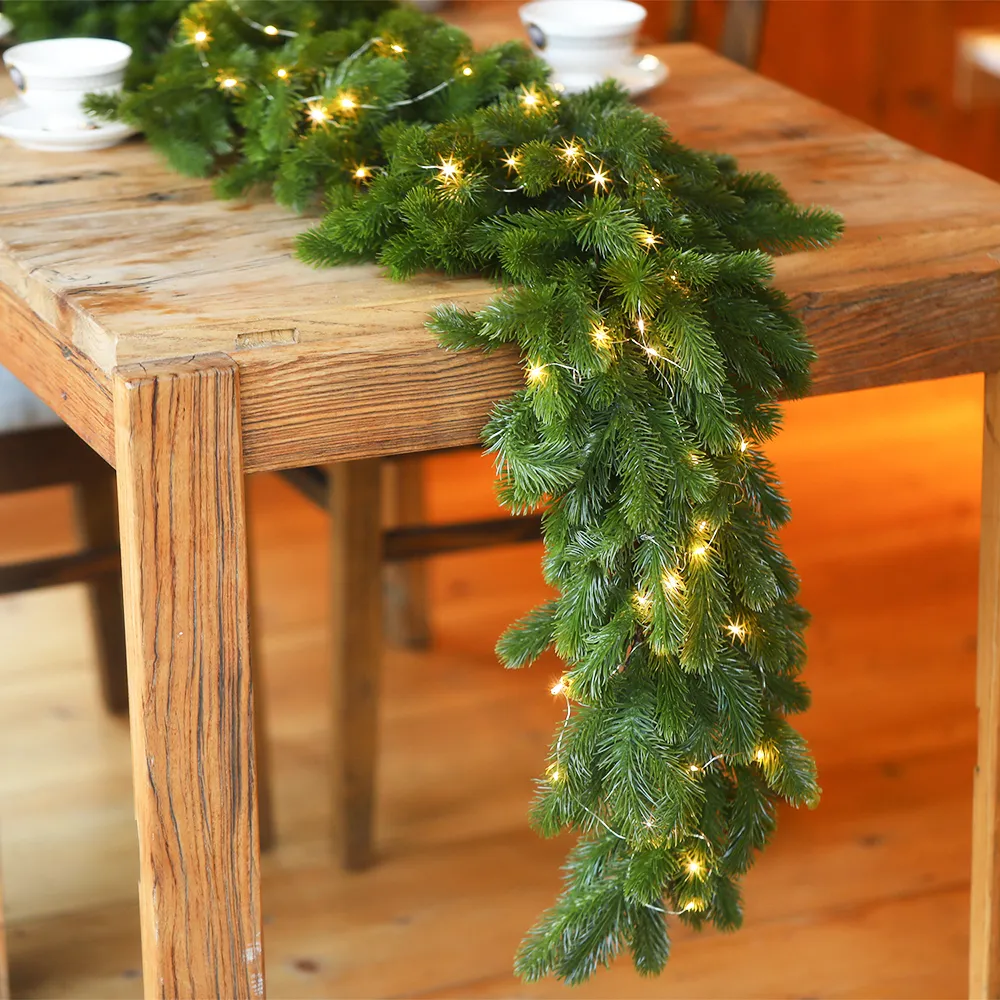 Faux kwiatowa zieleń 180 cm sztuczna roślina świąteczna girlanda z światłami Pine Tree Branch Dekoracja świąteczna Rattan wieńc