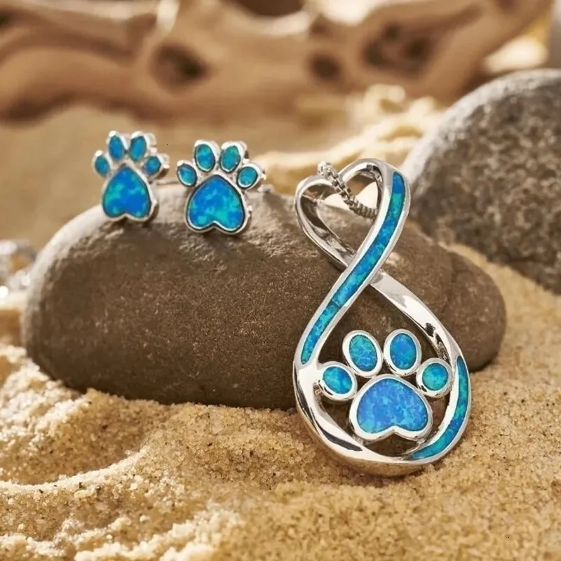 Bohemian Boho Turquoise Wedding Ring Set With Bear Paw Blue Opal Necklace And Drop Earrings For Women Style 230809 From Huafei10 13.37 DHgate.Com