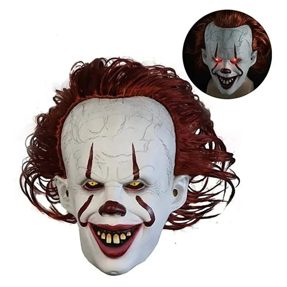 Party Masks Horror Pennywise Stephen King Cosplay Scary Clown Killer Masks Led Latex Helmet Halloween Party Carnival Costume Prop for Adult 230809