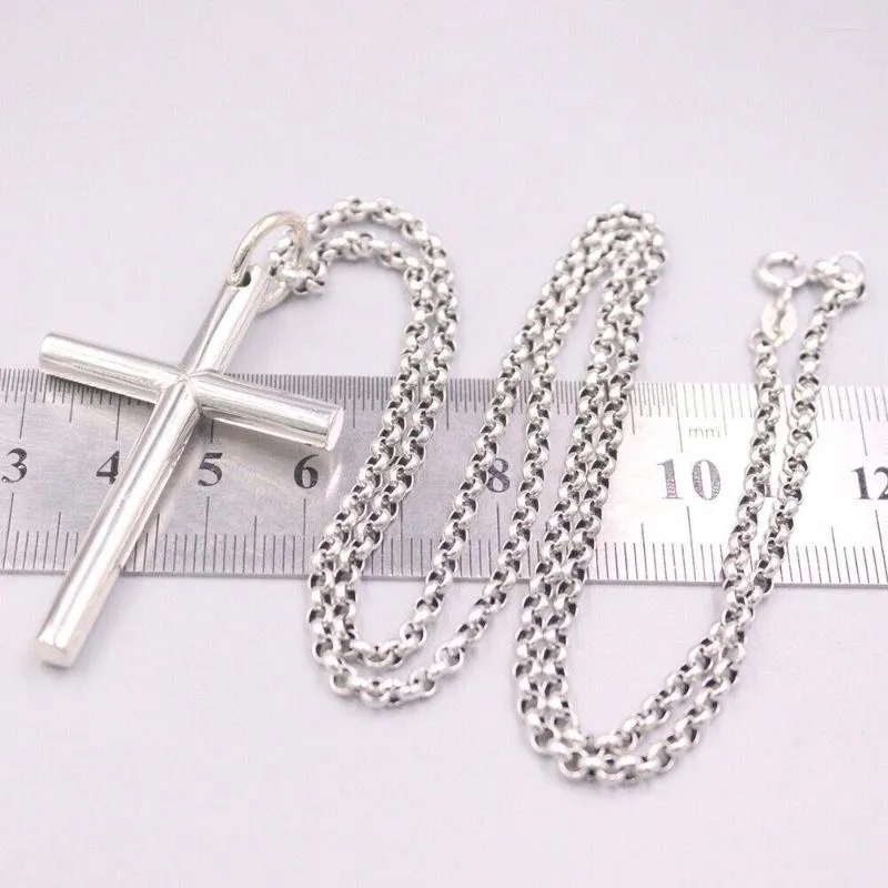 Chains Real 925 Sterling Silver Blessing Round Cross Pendant 2.28"H 19.7" Rolo Chain