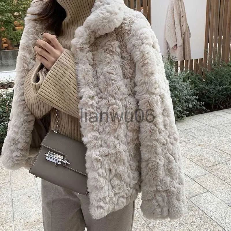 Kvinnorjackor Autumn Winter New 2023 Korean Lamb Wool Coat Women's Short Thicked Fur Imitation Youth Rex Rabbit Hair Jackets J230810