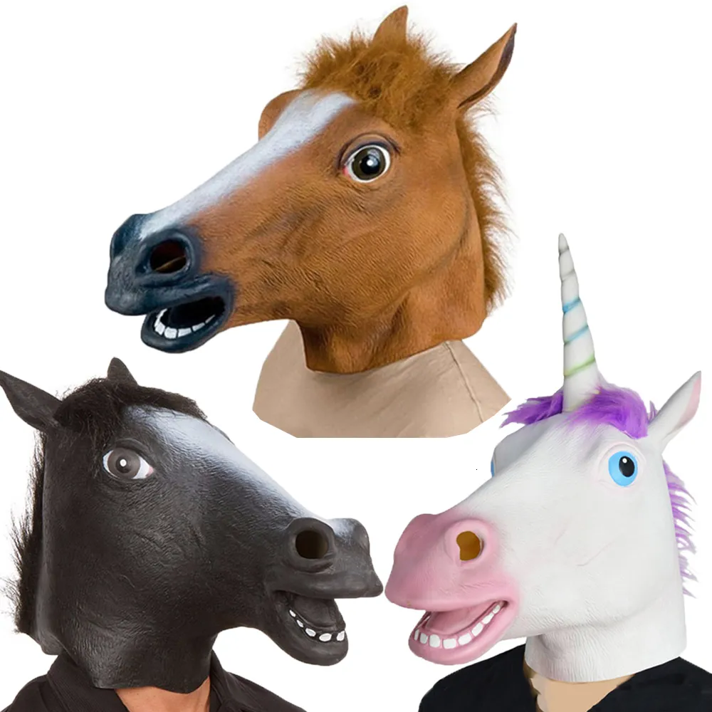 Party Masks Halloween Masks Latex Horse Head Cosplay Animal Costume Set Theater Prank Crazy Party Props Head Set Horse Mask Dog Horse Masks 230809