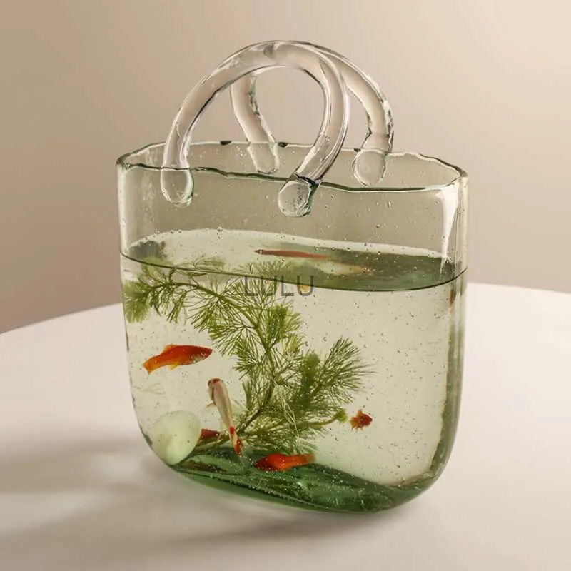 Decoração de bolsa de cesta de vidro de vidro para a sala de estar, arranjos florais criativos de peixes decoração de casa de peixes nórdicos estiletabletop hkd230823