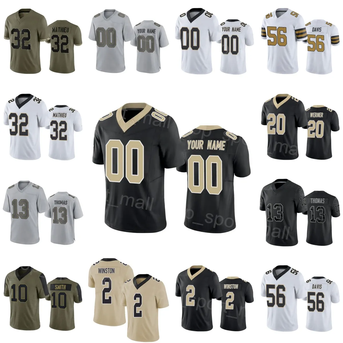 Man Woman Youth Football 10 Trequan Smith Jersey 13 Michael Thomas 56 Demario Davis 32 Tyrann Mathieu 20 Pete Werner 2 Jameis Winston Black