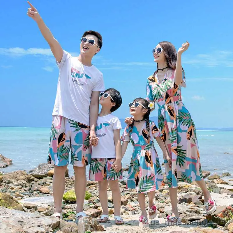 Семейные подходящие наряды Семейные подходящие наряды летние пляжные дочери папа сын футболки шорт.