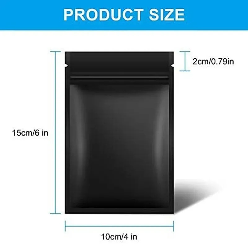 Black Smell Proof Bags Foil Pouch Bag Zip Food Storage Pouch Resealable Mylar Bags for Home Party Travel School Shop LX4643