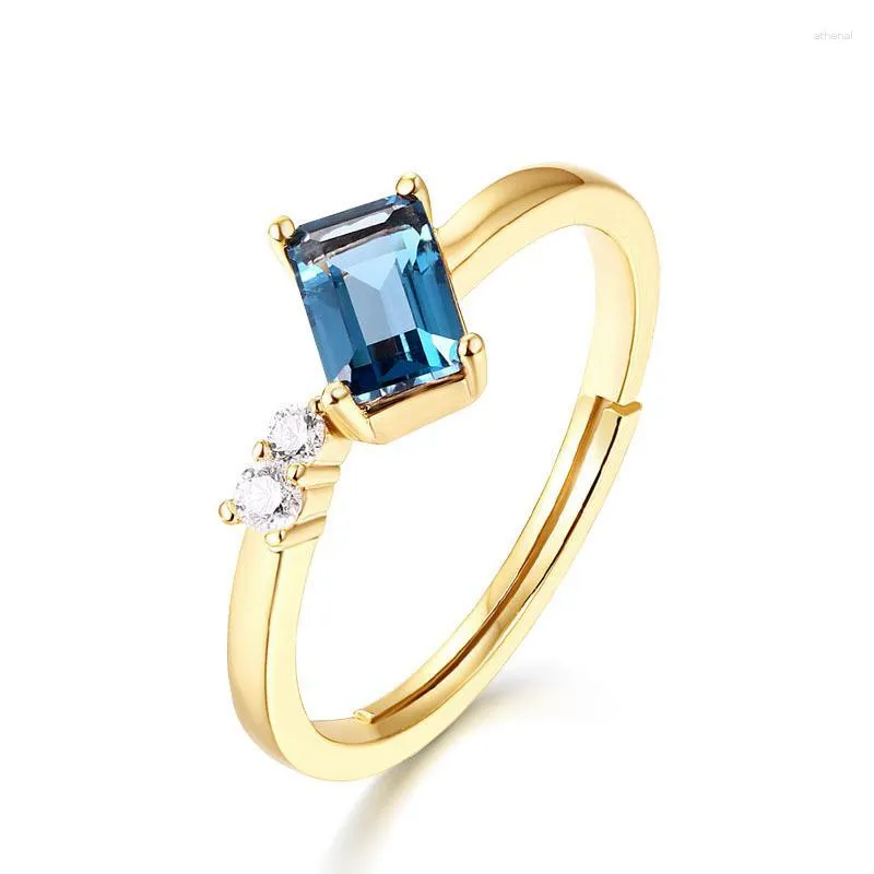 حلقات الكتلة الطبيعية Topaz Stone Ring S925 Sterling Silver 10K Gold Gold Zircon London Blue Faceted Gemstone Wedding Wedding