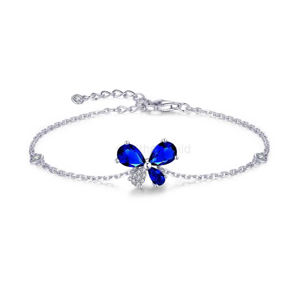 Charm Bracelets TKJ New in fashion Crystal Butterfly Bracelet Animal Real Silver 925 Fashion Girl Style Charm Women Blue Red