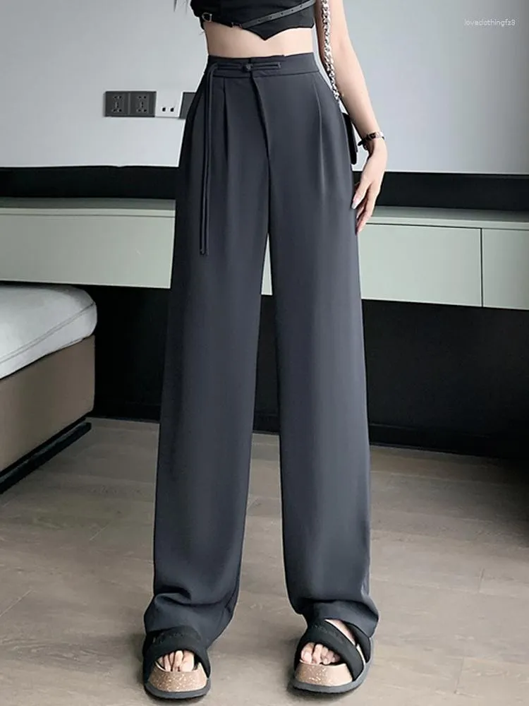 Women's Pants Fashion Summer Chinese Panbuckle Wide Leg For Women OL Suit Office Lady High Waist Loose Female Trousers