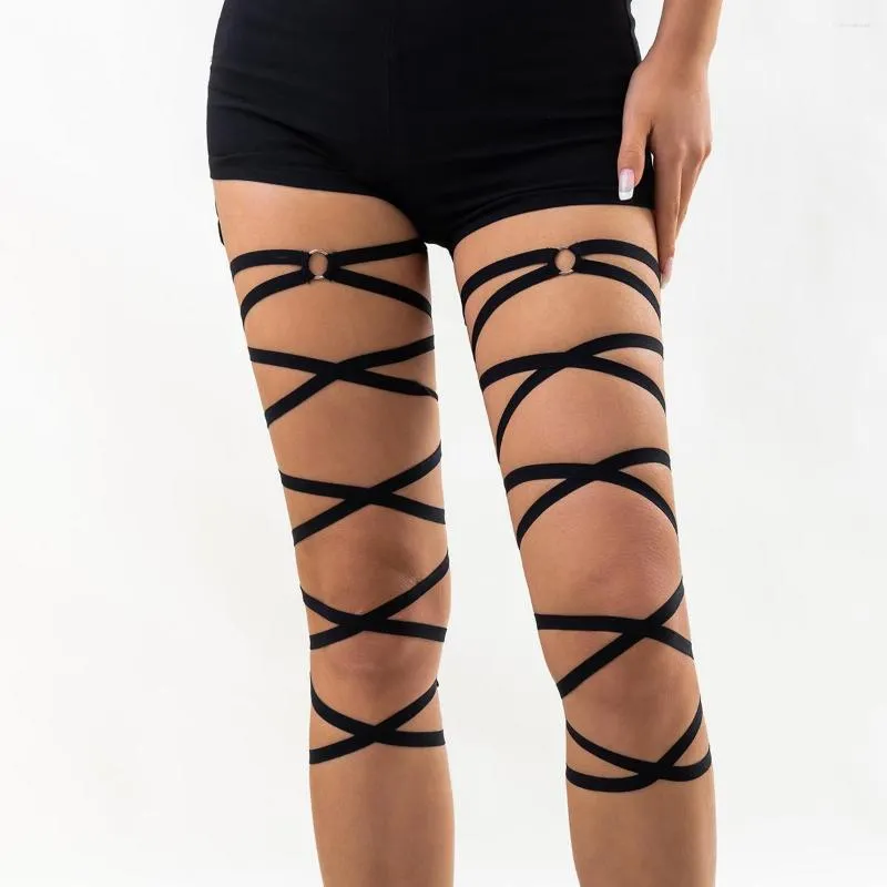 Hakemler 2023 Moda Gotik Kaya Çapraz kayış bacak zinciri Seksi SM bağlayıcı Siyah Elastik Bant Çorap Pantolon Basit Vücut Takı