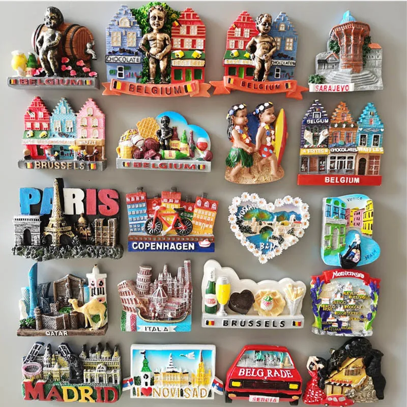 Fridge Magnets Brussels Belgium Sarajevo Hawaii Paris Finland Bosnia Mostar Italy Qatar Scotland Tourist Souvenir stickers Decor 230809