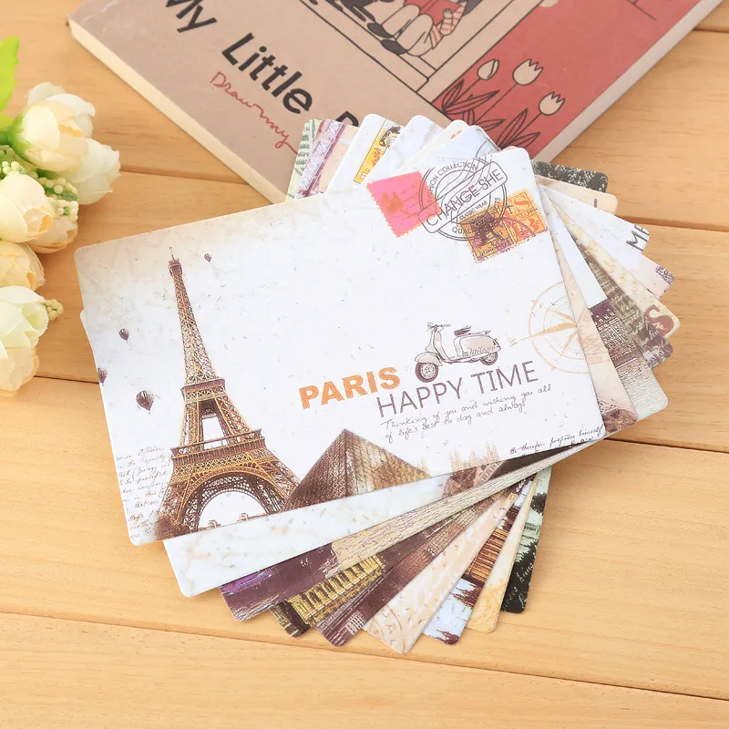 9 teile/satz Kreative Retro Eiffelturm Postkarte Mode Einfache Chinesischen Stil Muster Visitenkarten Niedlichen Cartoon Schneemann Karten