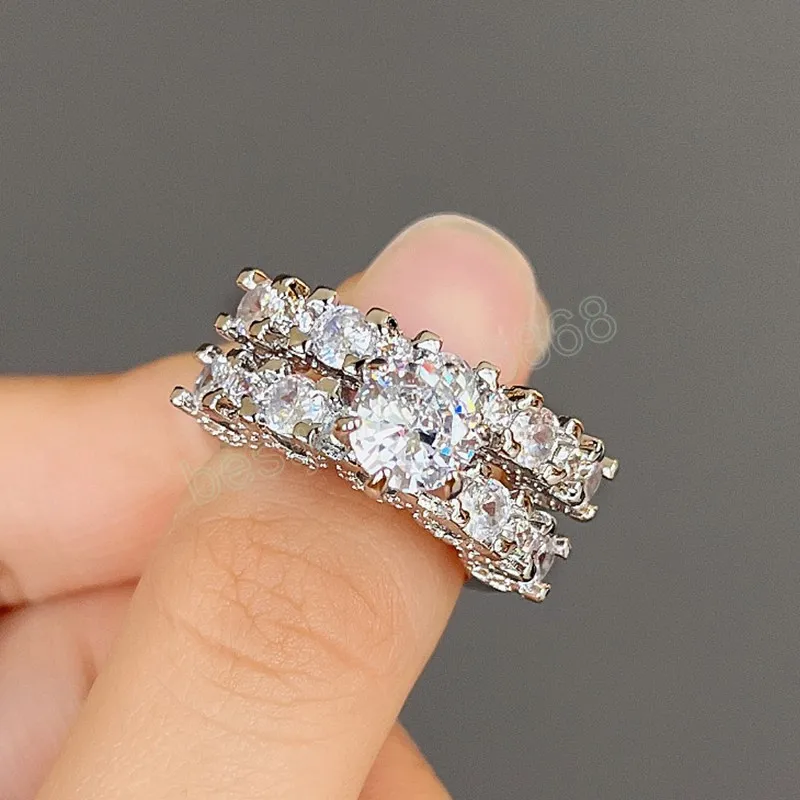 New Trendy Wedding Set Rings For Women Cubic Zirconia Rings Engagement Party Luxury Jewelry