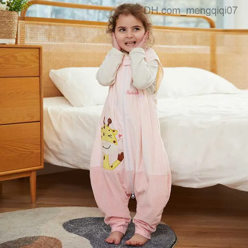 Pajamas saco de dormir para bebés con pies de manta portátil en primavera y verano con piernas con saco de dormir de algodón adecuado para mono de niños pequeños Z230811